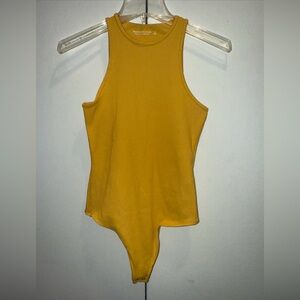 Abercrombie & Fitch Women Tank Bodysuit Size S Yellow Ribbed Basic Hi Round Neck